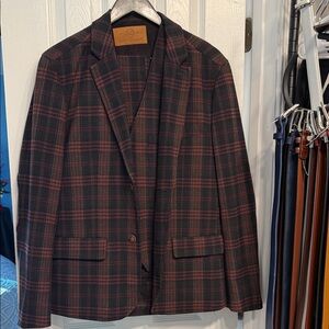 Men's Elegant Plaid Blazer - Black and Red